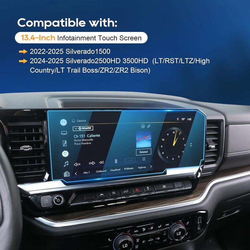 LFOTPP For 2025 2026 Chevy Silverado Screen Protector -2022~2026 Silverado1500& 2024-2026 Silverado2500HD 3500HD(LT/RST/LTZ/High Country/LT Trail Boss/ZR2/ZR2 Bison) 13.4 Inch Touchscreen [HD Glass] - Image 2